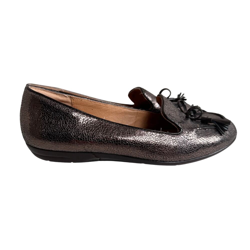 Sofft brown bronze metallic leather tassel loafer black rubber sole comfort Sz 8